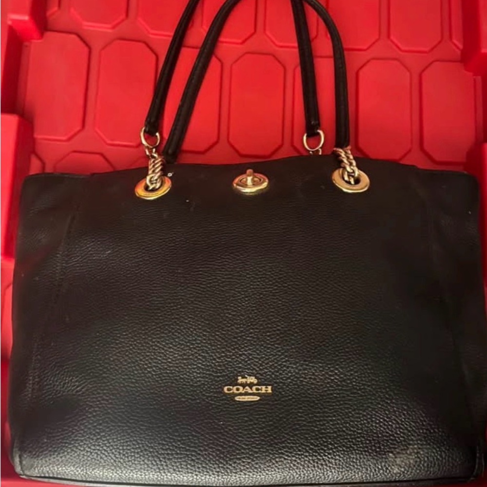 Coach Black Leather Tote Bag